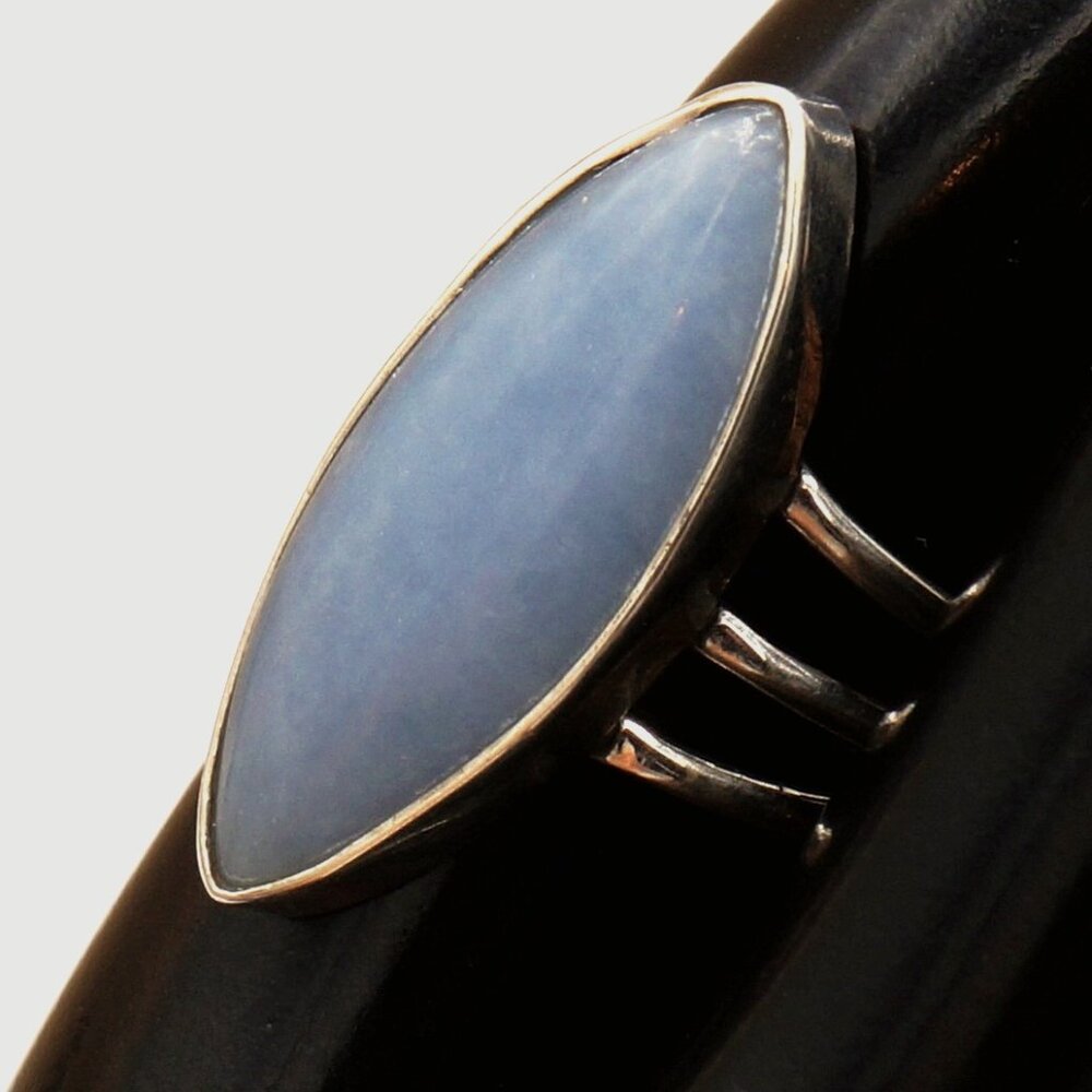 Vintage Blue Angelite Gemstone Large Marquise Sterling Silver Ring Size 7.5